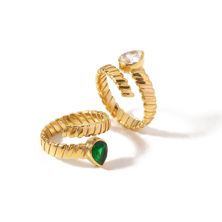 New Arrival Gold Plated Adjustable Ring Stainless Steel Waterdrop Zircon Ring