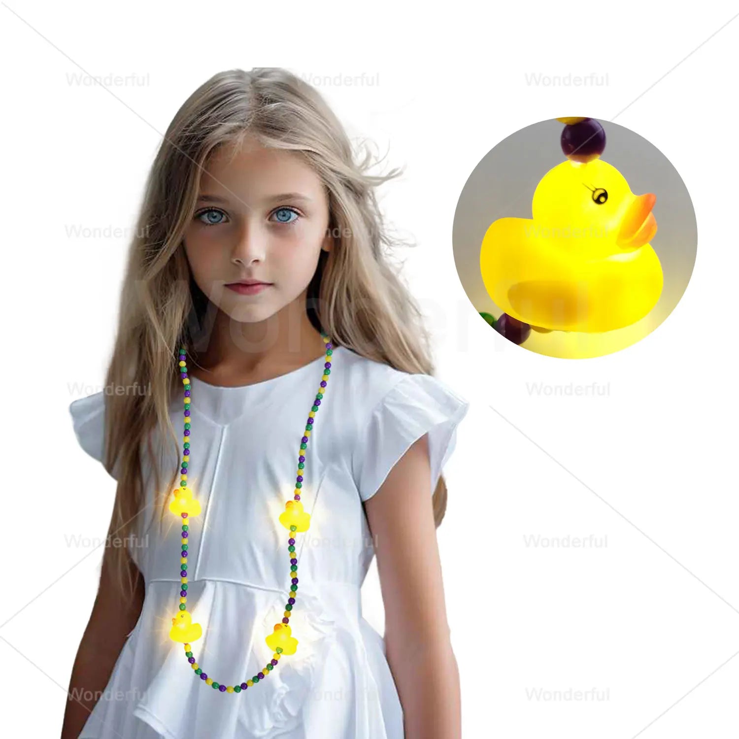 Light up Mardi Gras Beads Necklaces with 4pcs LED Yellow Duck for Festival Decoration/Party Event/Promotional Gifts