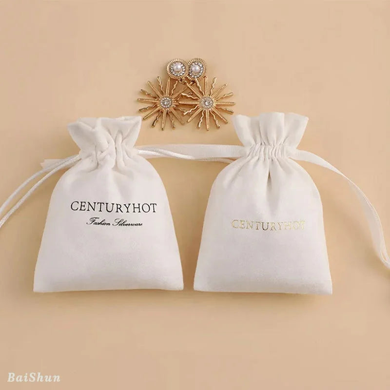 Hot Selling Custom Logo Printing Velvet Watch Perfume Packaging Pouch Luxury Soft White Jewelry Velvet Pouch for Bracelets