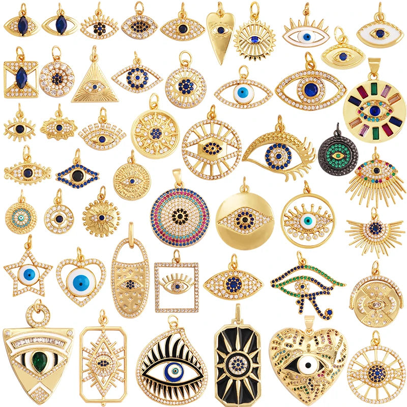Newest Classic Amulet Turkish Lucky Evil Eye Charm Pendant18K Gold Cubic Zirconia CZ PavedJewelry Necklace Bracelet Supplies