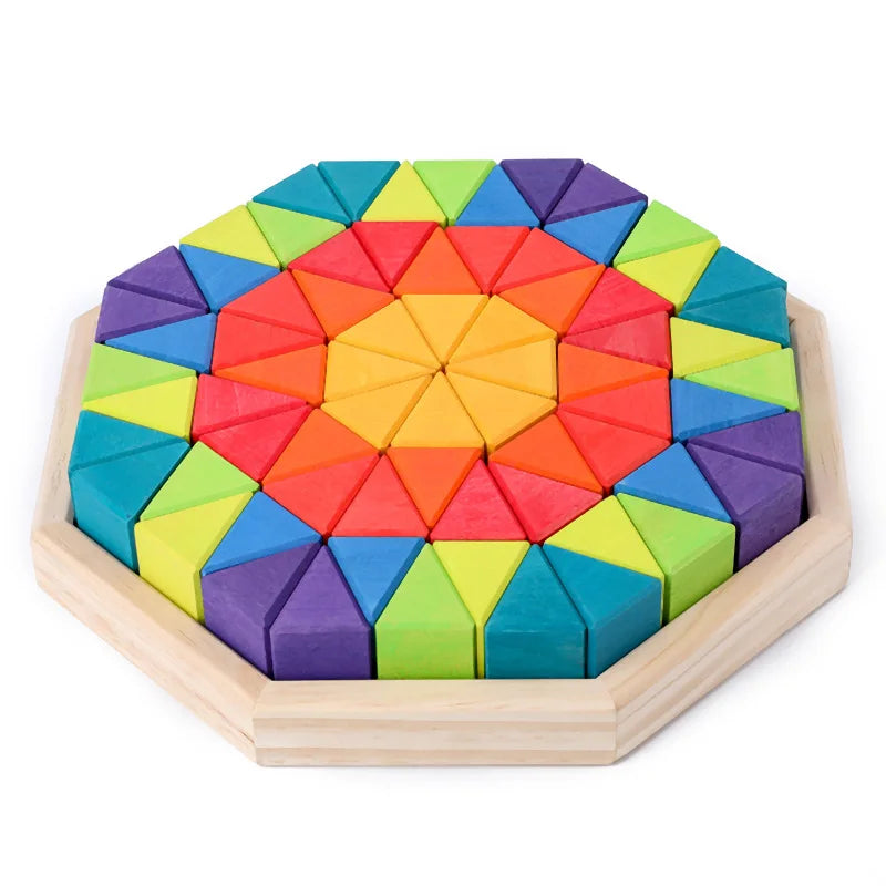 Wooden Rainbow Triangle Blocks Children Montessori Education Wooden Rainbow Triangle Shape Building Blocks Toy
