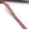 Hyacinth AB and Fuchsia AB Glass Crystals Hot Fix Iron Rhinestone Banding Trimming for Garment Shoes Bags Dress Decoration