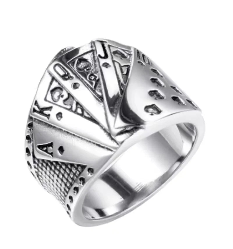 Retro Vintage Stainless Steel Poker Games Casino Cocktail Party Biker Graduation Office Anniversary Ring