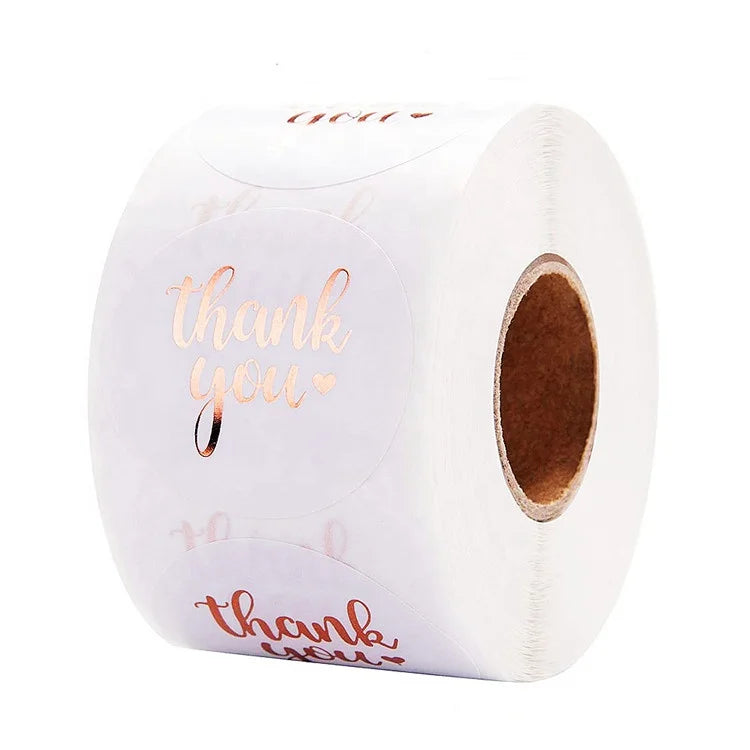 Custom Printed Paper Packaging Label 1.5" Rose Gold Thank You Sticker for Gift Decoration