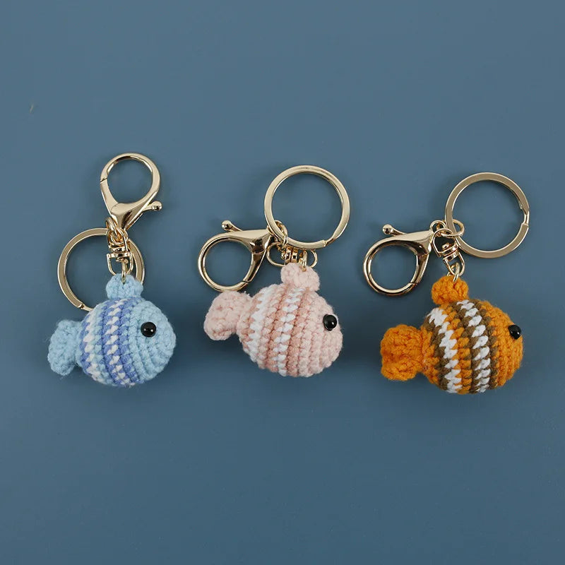 New Arrival Handmade Crochet Clownfish Pendant Keychain 100% Cotton Woven Technique Anime Style Pig Pattern Hanging Keyring
