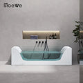 Bathroom Artificial Stone Stand Free Tub with Glass Transparent Bathtubs Cast Stone Standing Bathtub