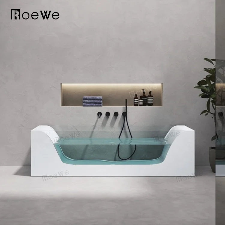 Bathroom Artificial Stone Stand Free Tub with Glass Transparent Bathtubs Cast Stone Standing Bathtub