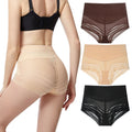 Women Tummy Control Briefs Stripe Lace Mid-Rise Underwear Plus Size Control Shapewear Panties Icesilk Sexy Butt Lifter Panty