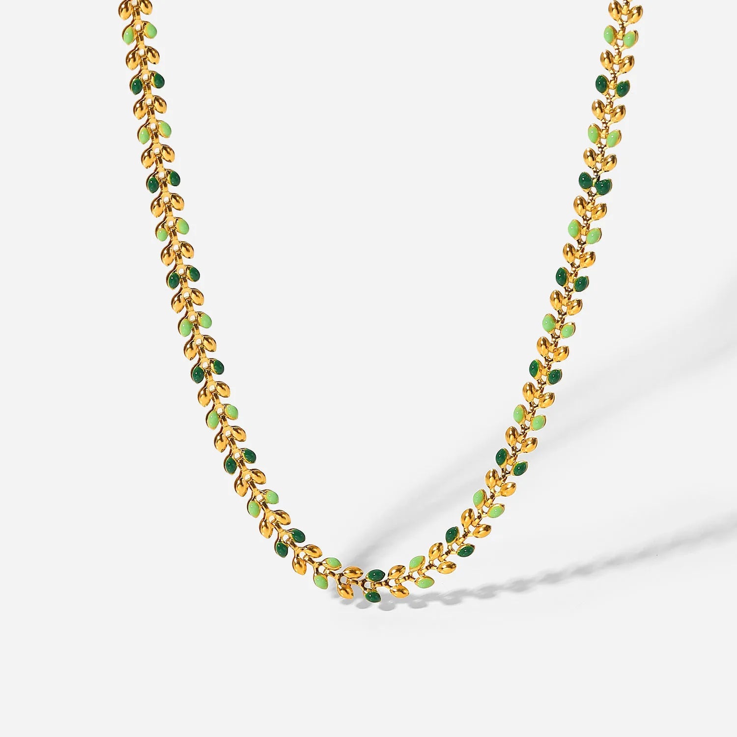 18k Gold Stainless Steel Collars Fashion Creative Green Dripping Olive Leaf Titanium Steel Necklace Women's Necklace