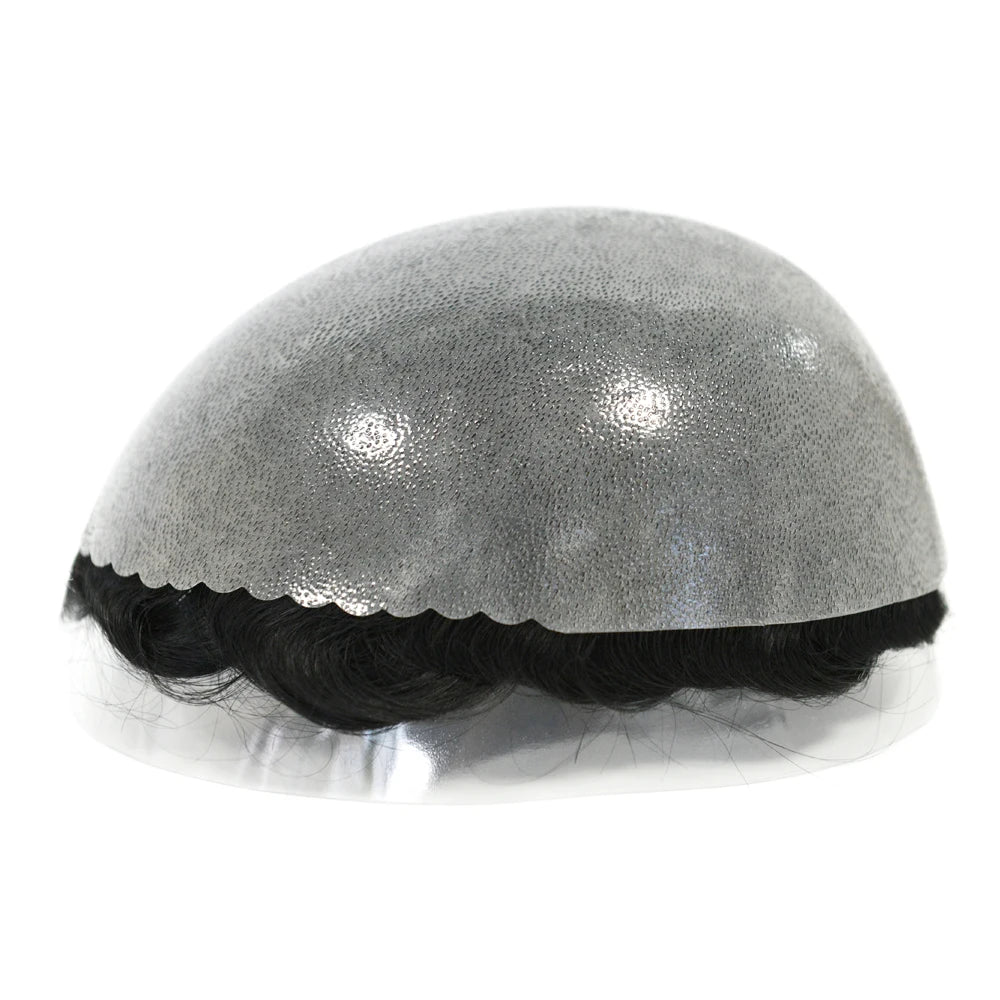 SKIN V-looped Indian Hair Toupee 0.12-0.14mm Polyskin Proteses 130% Density Durable Men's Wig Capillary Prothesis