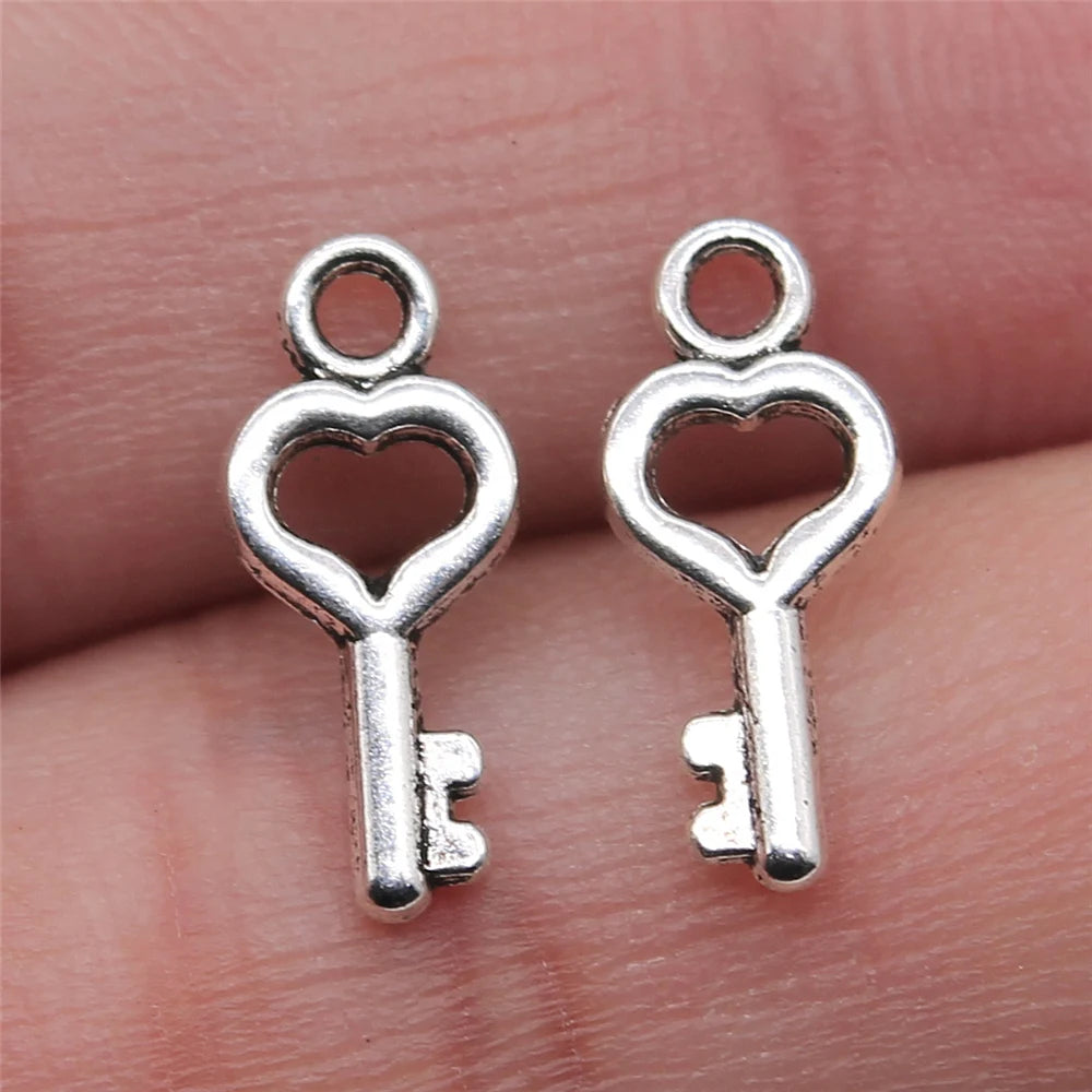400pcs/bag 7x15mm Antique Silver Plated Zinc Alloy Key Charms Pendants ABD-C13454