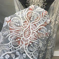 2026 Custom Luxury Embroidered African French Tulle Lace Ivory White Handmade Heavy Beaded Lace Fabric for Wedding Dress