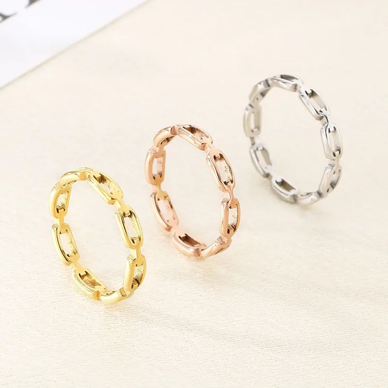 Fenyi Wholesale Jewelry Simple Stainless Steel Fashion Personality Hollow Chain Design Couple Ring Men and Women Gift MegaBDM