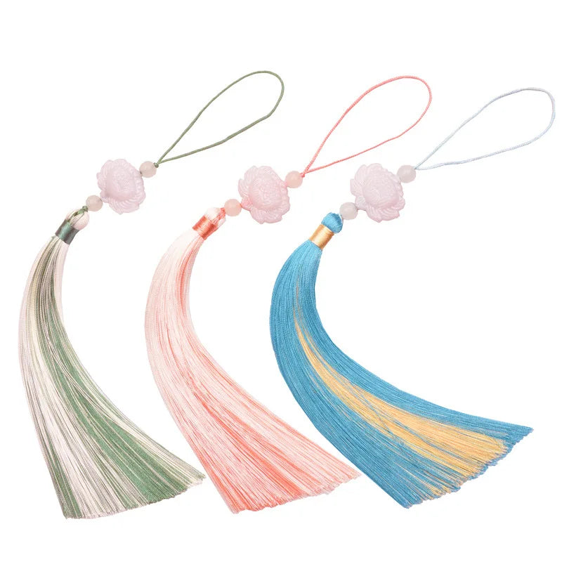 Factory 16cm Mixed Color White Jade Lotus Accessory Hanging Ornament Leather Tassells Tassel Fringe