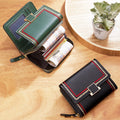 New Hot Selling Multi Position Organ Card Bag Zipper Short Women's Vintage PU Wallet with Polyester Lining