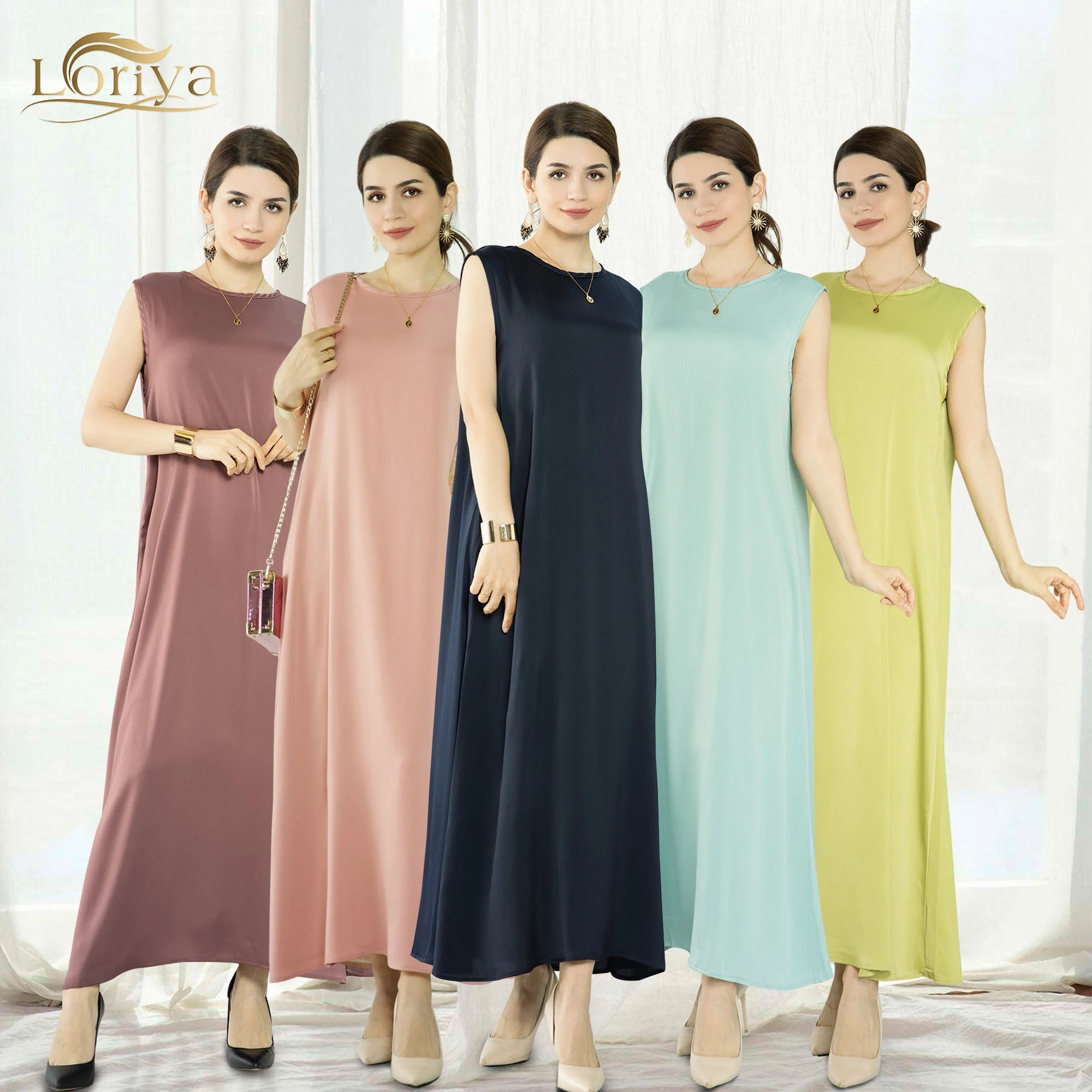 Loriya 2023 New Sleeveless Inner Dress Flowy Satin Muslim Girls Abaya Women Summer Abaya Modest Dresses