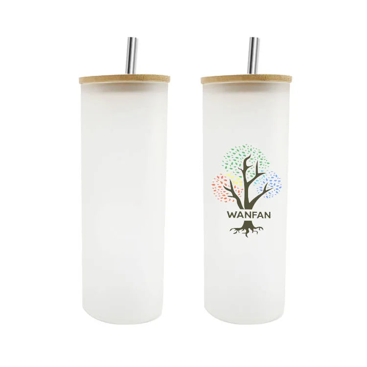 Ready to Ship DIY Custom Kids 16 20 25 Oz Transparent Matte Frosted Skinny Glass Blank Tumblers for Sublimation Printing