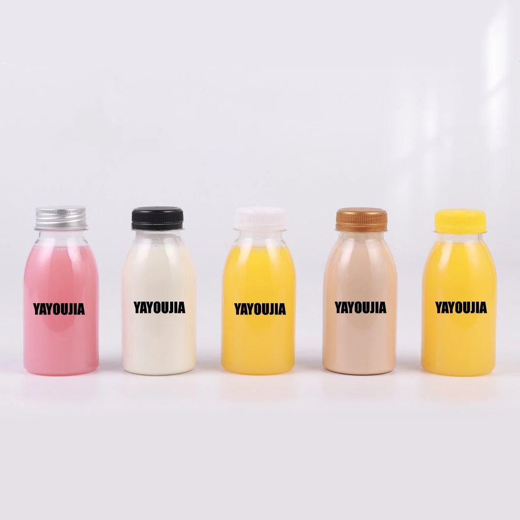Transparent 250ml/8oz Plastic round Screw Lid Bottle Empty for Juice Pet Water Soda Energy Drinks Whisky-Portable Size