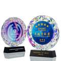 WDY Small Bridge Customize Design Rainbow Crystal Round Trophy Color UV Printing Laser Engraved Round Glass Awards Plaque
