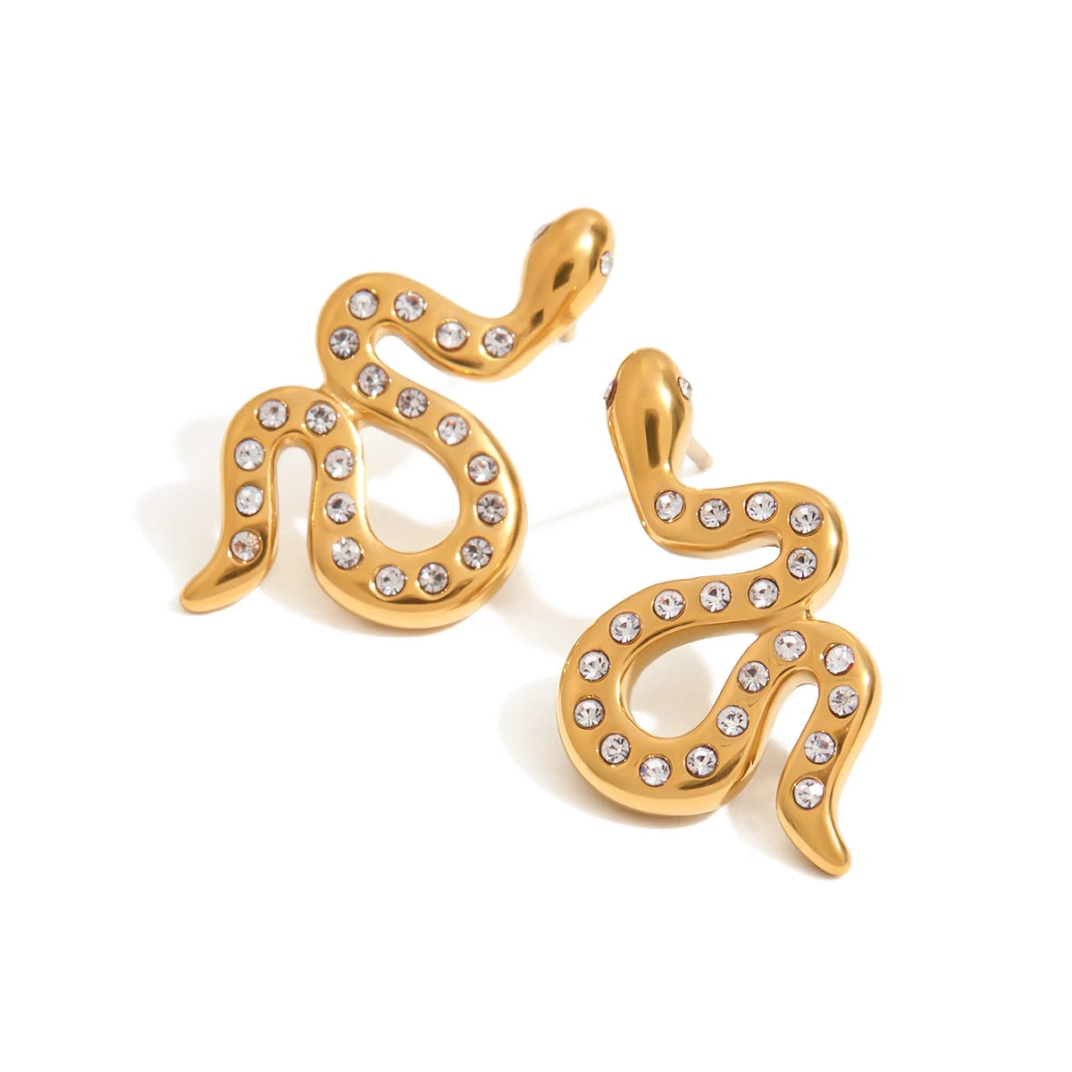 J&D Waterproof 18k Gold Stainless Steel Classic Style Tarnish Free Hypoallergenic Rhinestone Serpant Stud Earrings