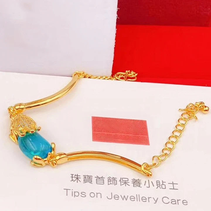 Dubai Jewelry Vacuum Plated Gold Plated Inlaid Gemstones to Avoid Evil Transshipment Jewelryagate Lucky Pixiu Bracelet Female
