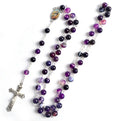 Natural Purple Ribbon Agate Natural Stone Round Bead Rosary Necklace