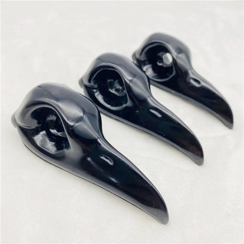 Natural Obsidian Skulls Hand Carved Raven Crystal Animal Skulls Bird Crow Pendant