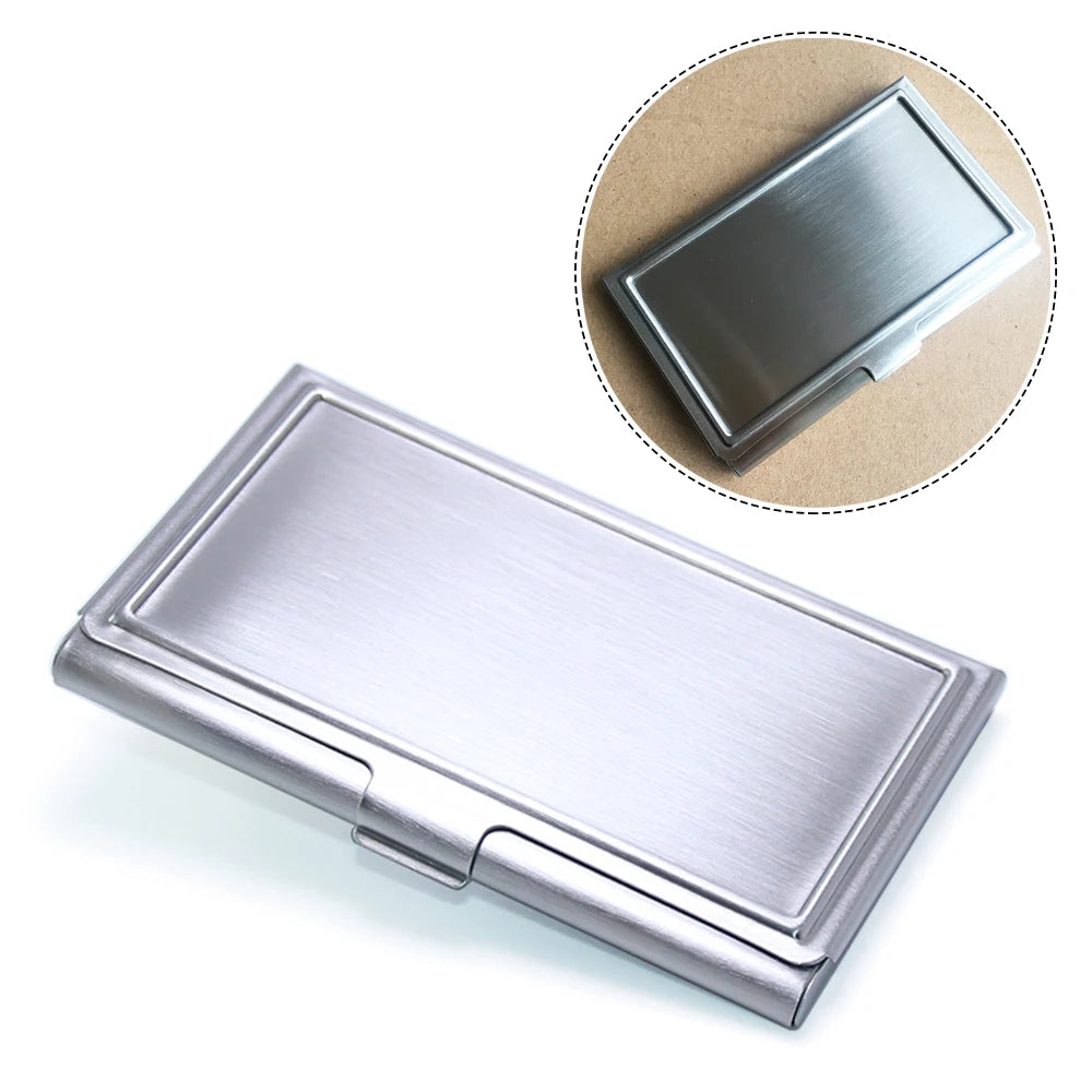 DIY Wood Travel ID Name Cardholder Pocket Bank Business Credit Card Holder Stainless Steel Silver Concavity Metal Blank Card Box