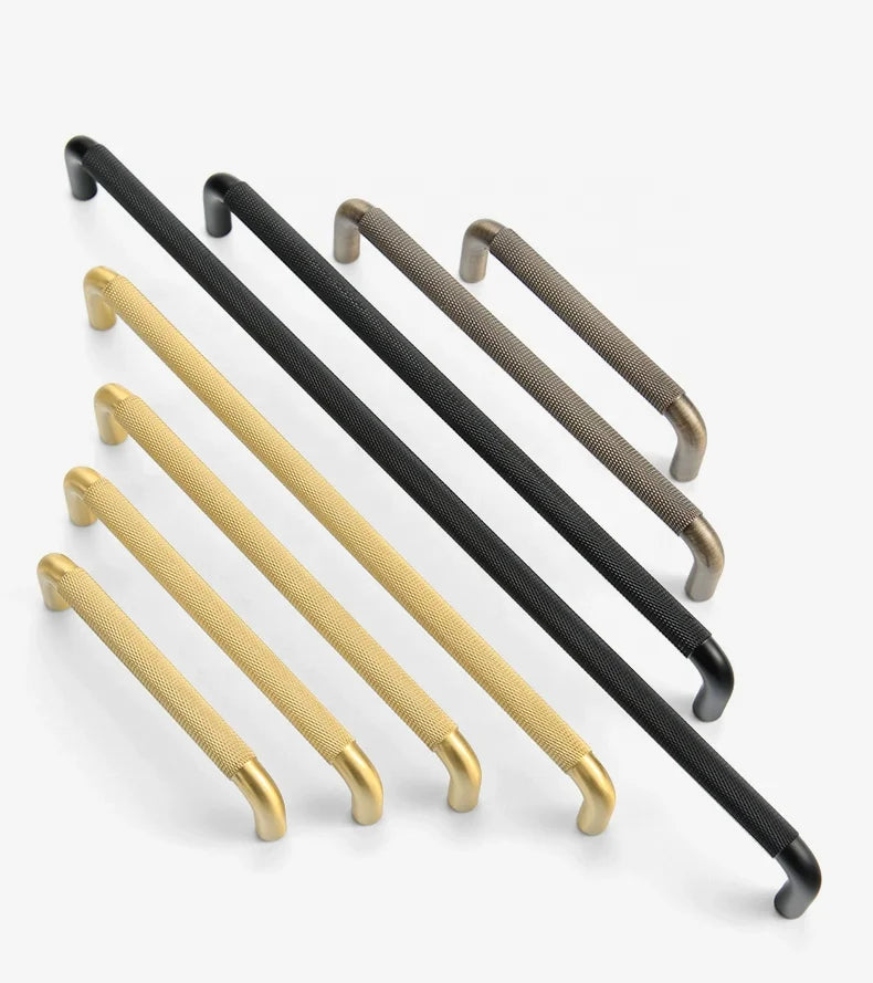 Hot Sale Solid Black Gold Antique Brass Knurled Kitchen Handles for Cabinets Drawer Pull Knobs