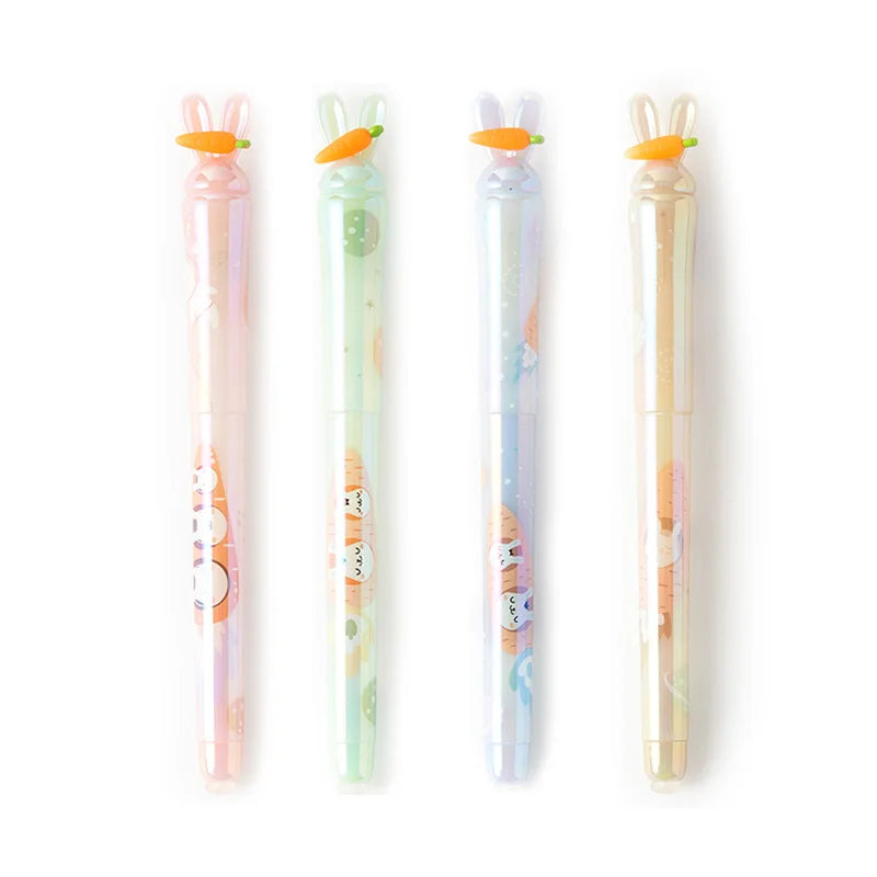 Fancy Plastic Bunny Carrots Erasable Fountain Pen Set for Kids with EF Nib and 0.5mm Writing Width Student Use