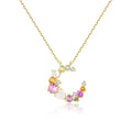 Abiding Colorful Gemstones Rainbow Shiny Half-moon 925 Silver Yellow Gold Plated Natural Moonstone Wreath Pendant Necklace