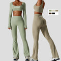 2 Pieces Women Tracksuit Yoga Set Workout Sportswear Gym Clothing Fitness Long Sleeve Crop Top High Waist Leggings Sports Suits