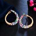 Classic Circle Bright 18k Gold Plated Round Multi Color Cubic Zircon Rainbow Hoop Earrings for Women CZ Trendy Elegant Jewelry