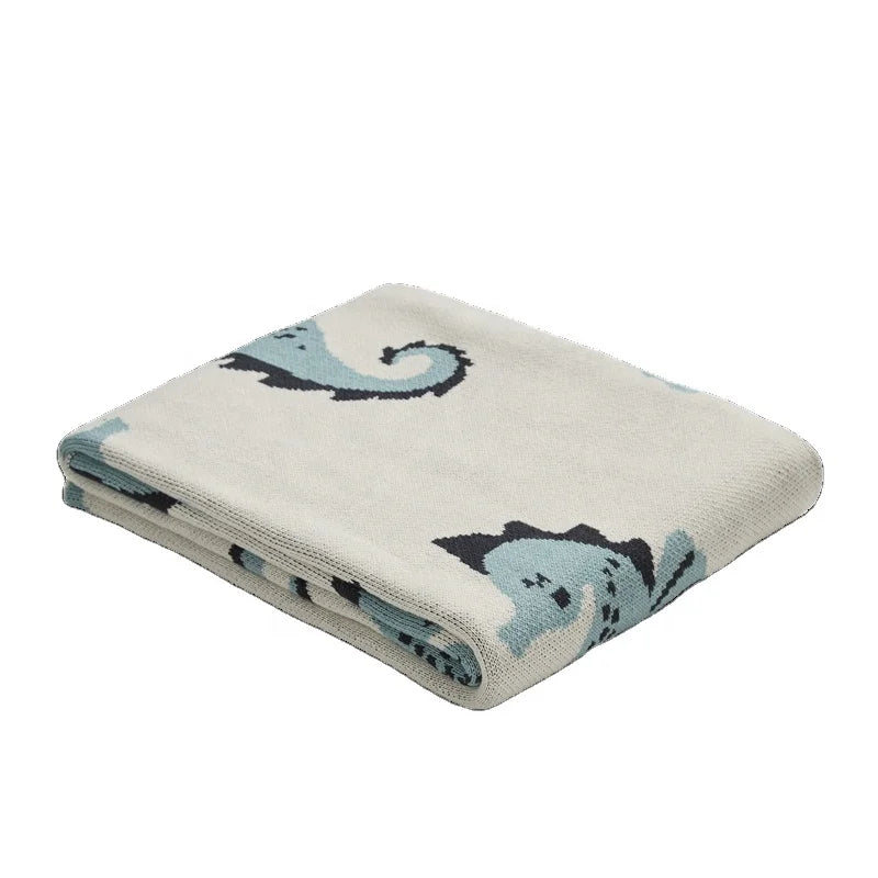 Soft Cute Cartoon Sea Horse 100% Cotton Knitted Throw Blanket for Home Decor for Kids Children's Gifts HM