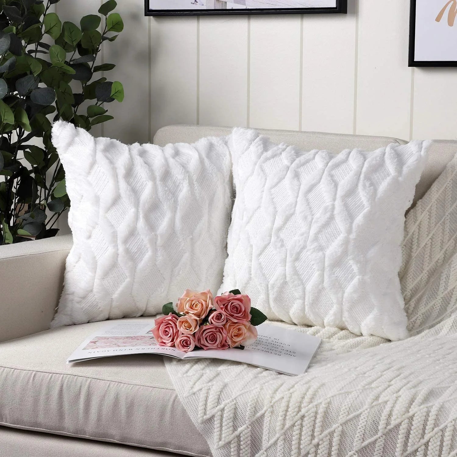 Nordic Style Home Solid Color Pillow Case Geometric Rhombus Throw Pillow Cover Velvet Cushion Cover