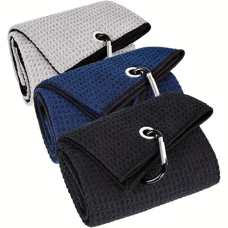 Custom Logo 3-Pack Heavy-Duty Tri-fold Waffle Microfiber Golf Towels Sports Towels with Solid Color Customizable Logo