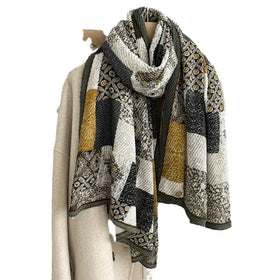 New High-end Color Blocking Printing for Shawl Outerwear Women's Pleated Scarf for Outerwear
