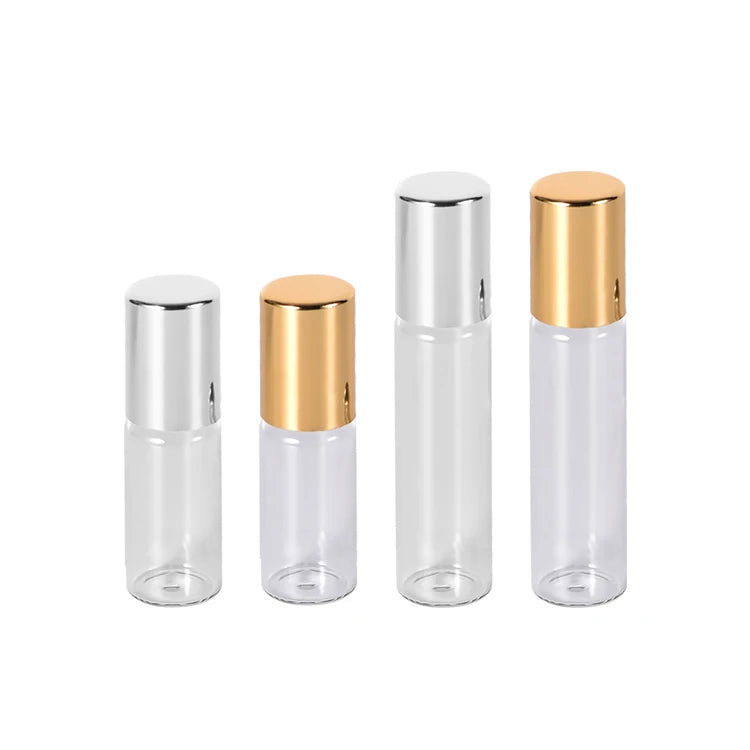 Convenient Travel Roll-On Transparent Glass Perfume Cosmetic and Essential Oil Bottles in 5ml 10ml 20ml Sizes Round Shape