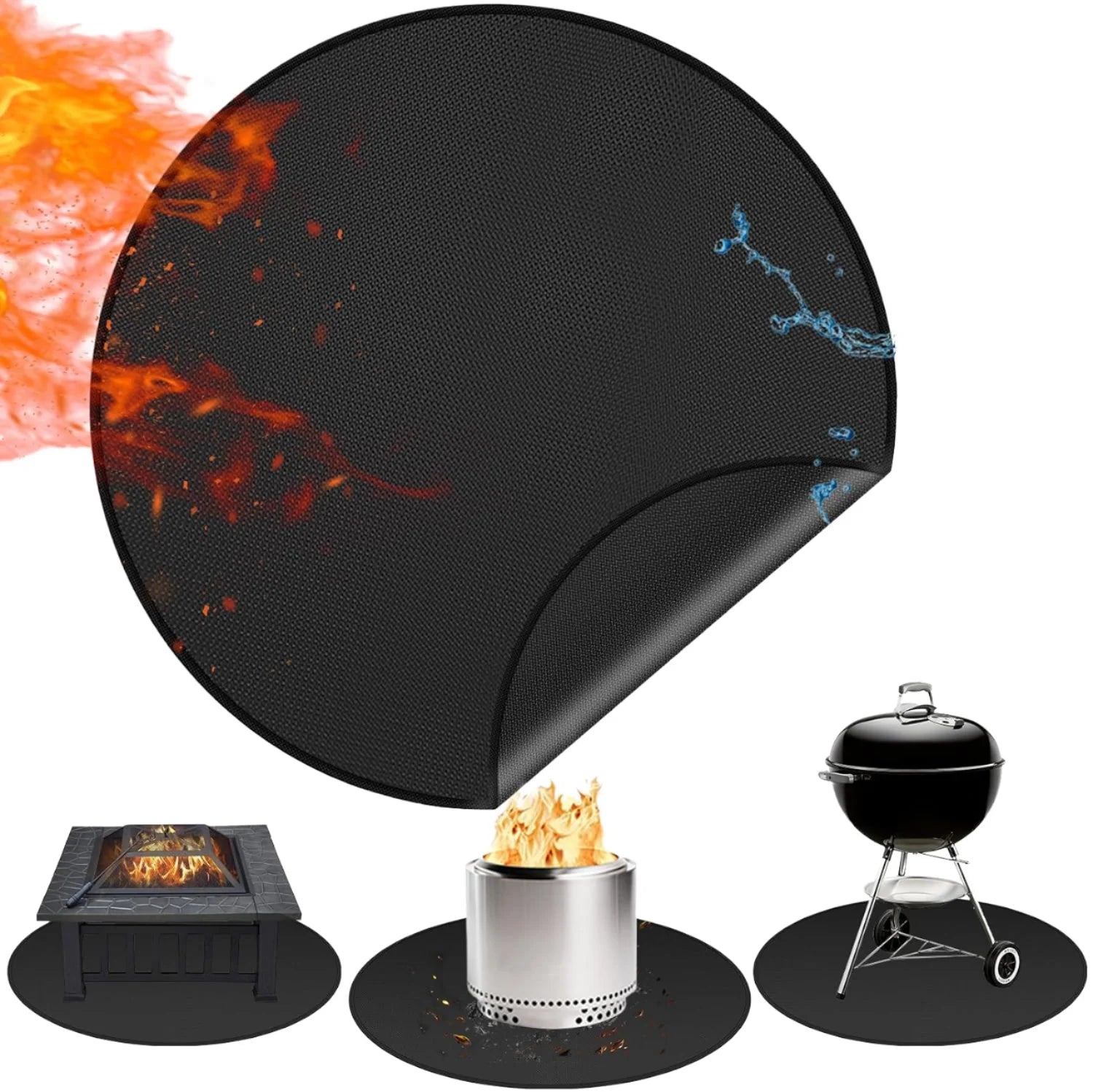 24" & 36" Fireproof Cloak Fire-Resistant Fiberglass BBQ Grill Cover Outdoor Lawn Fire Pit Scroll Mat-Fabric Accessory