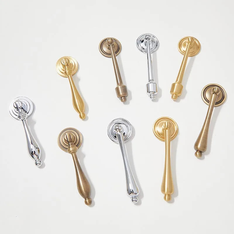 Antique Solid Brass Furniture Handles Modern Minimalist Conical Drawer Knob T-Bar Pull Bronze Kitchen Dresser Bedroom Bathroom