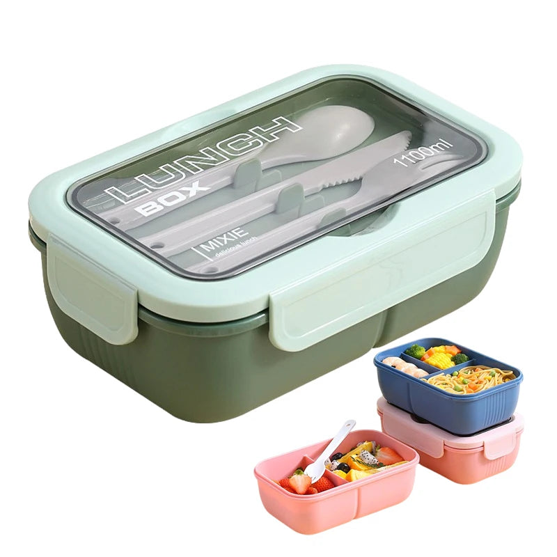 1100ml Leak-Proof Bento Lunch Box for Kids and Adults Cutlery Spoon Fork Set for School and Office Use