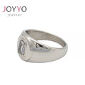 Silver Solid Transparent Crystal Ring Clear Square Stone Ring Designs for Men Women Stainless Steel Jewelry