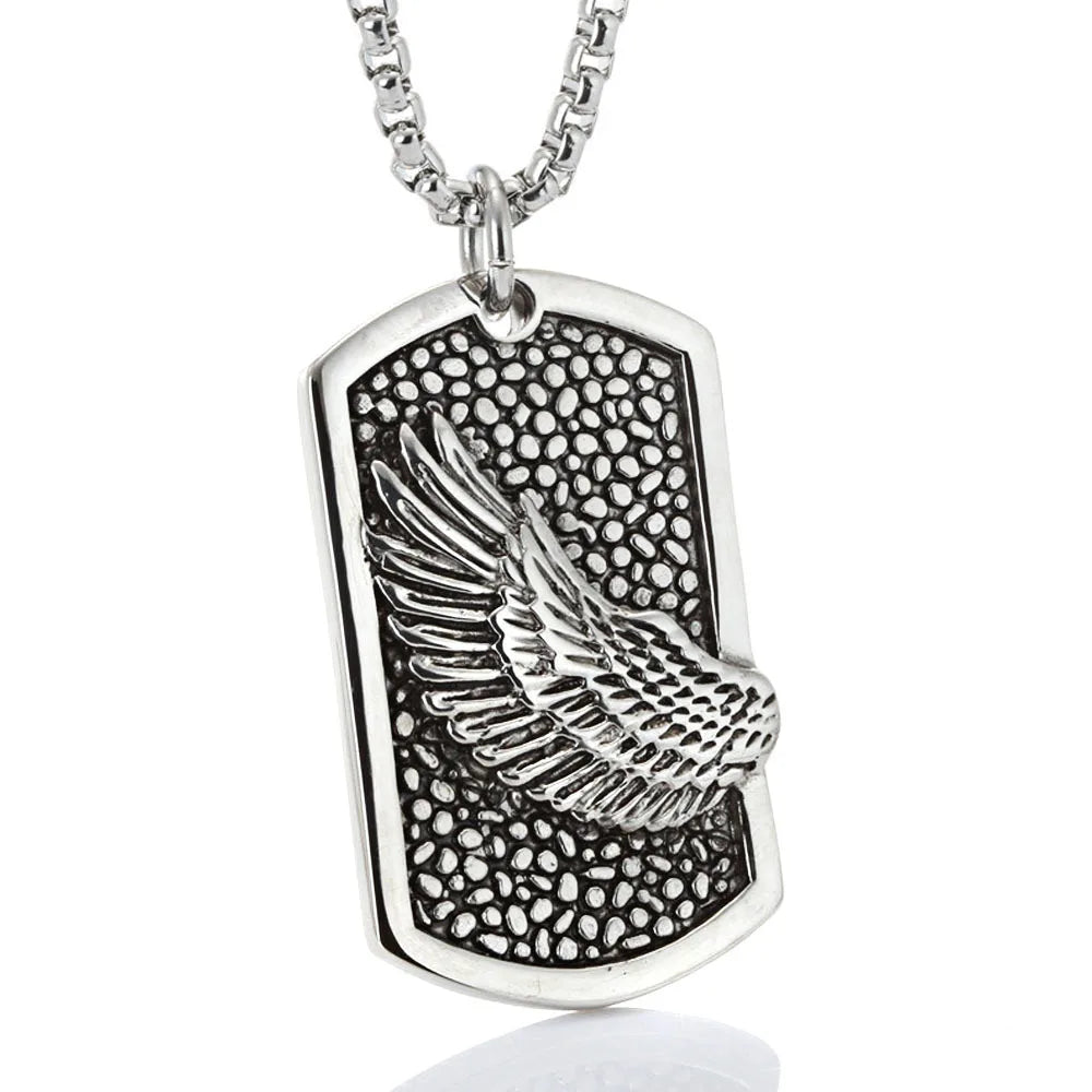 Antique Silver Plated Popular Accessories Wing Shield Stainless Steel Simple Pendant Necklace for Women