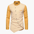 RNSHANGER Vintage Shirts for Men Patchwork Irregular Oblique Button Long Sleeve Mens Dress Shirts Casual Wedding Business Shirt