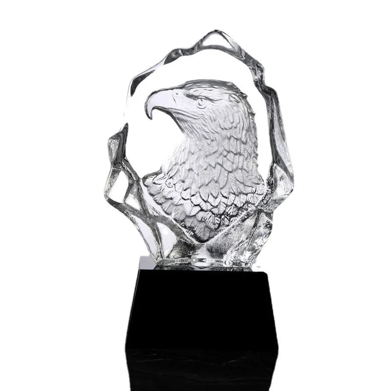 2024 Eco-Friendly Customized Logo Clear Crystal Glass Eagle Statue Team Building Iceberg Awards Trophy with Gift Box