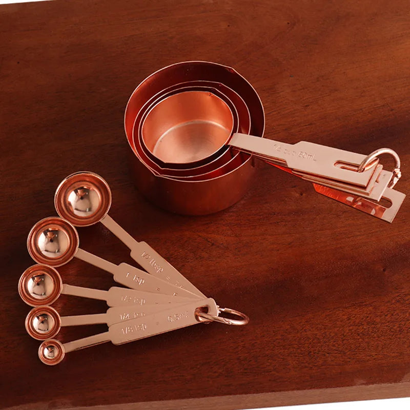 9Pcs Set Metal Coffee Salt Cup Stainless Steel Measuring Spoons and Cups Tool Powder Cooking Kitchen Baking Use
