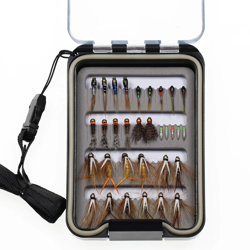 32PCS/SET Trout Fishing Flies Collection Dry Wet Nymph Streamers Perdigon Euro Fly Assortment with Box Flyfishing Fly Lures Kits