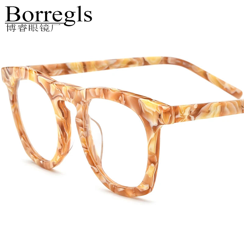 Borregls Acetate Glasses Women 2025 New Brand Designer High-Quality Round Eyeglasses Frame Retro Spectacle Optical Eyewear 19342