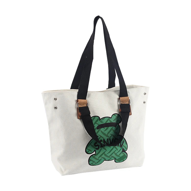 Korean Inspired Simple Style Eco-friendly Durable Large Capacity Canvas Tote Bag Double Handles Customizable Size Color Shopping