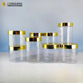 Transparent Plastic 100ml-500ml Jar Electroplated Gold Cover Cream Cosmetic Pet Food Sealed Storage Tank 250ml 300ml Available